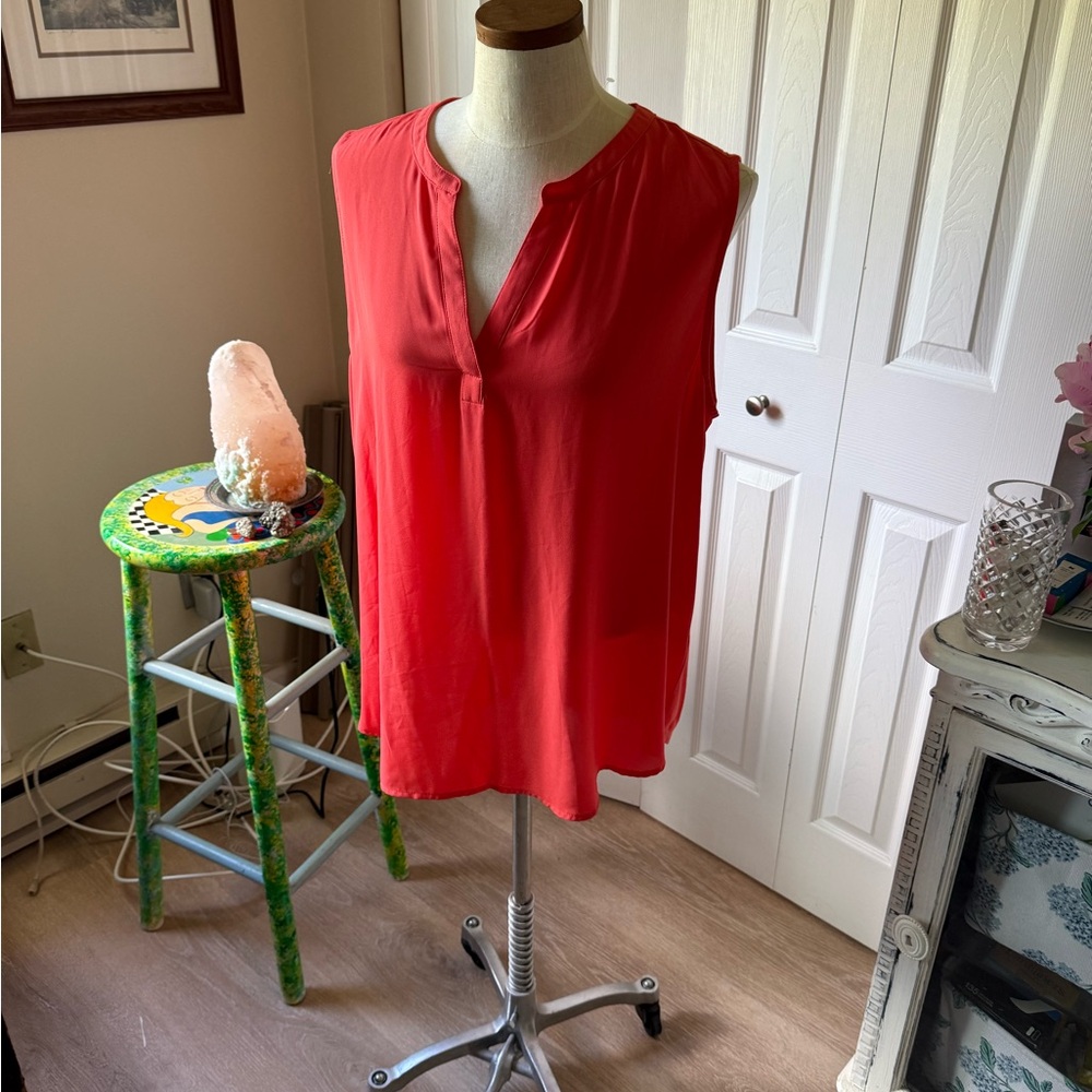 Papermoon Fayetteville Coral Sleeveless Blouse with Mandarin Collar